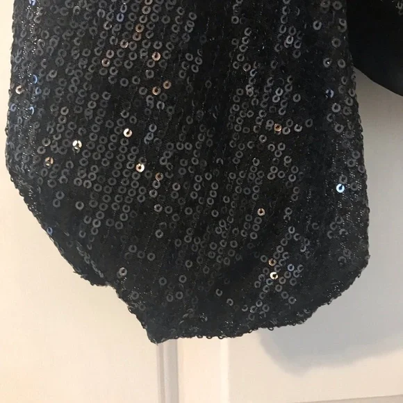 GLIMMER SPARKLE & SHINE SEQUIN BALLOON SLEEVE TWIST FRONT TOP Black S Christmas - Picture 8 of 13